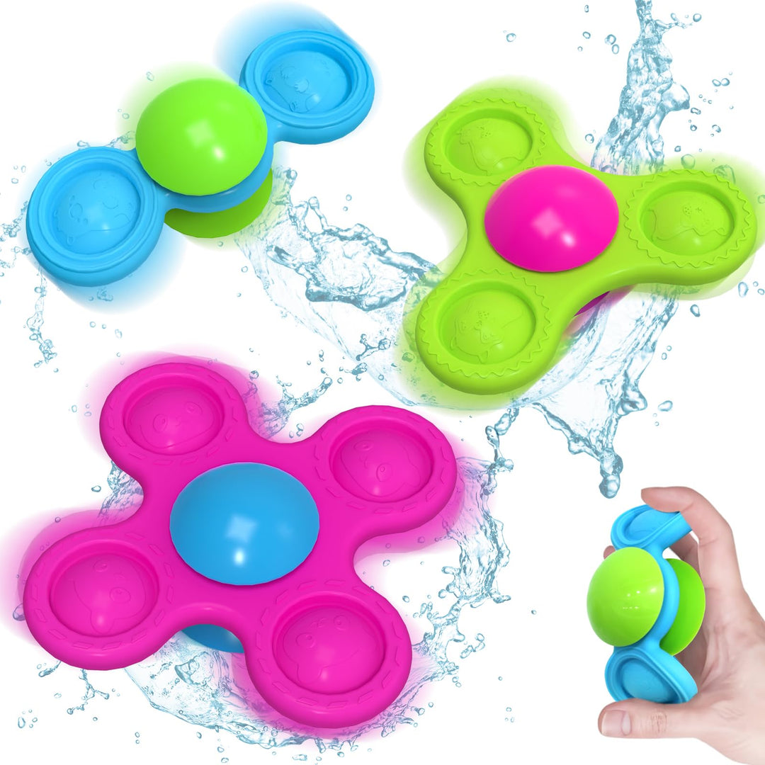 Guibola Saugnapf Spielzeug Baby 3 Stück Sensorik Spinner Baby Tierdruckmuster 10 Monate+ Silikon Bad