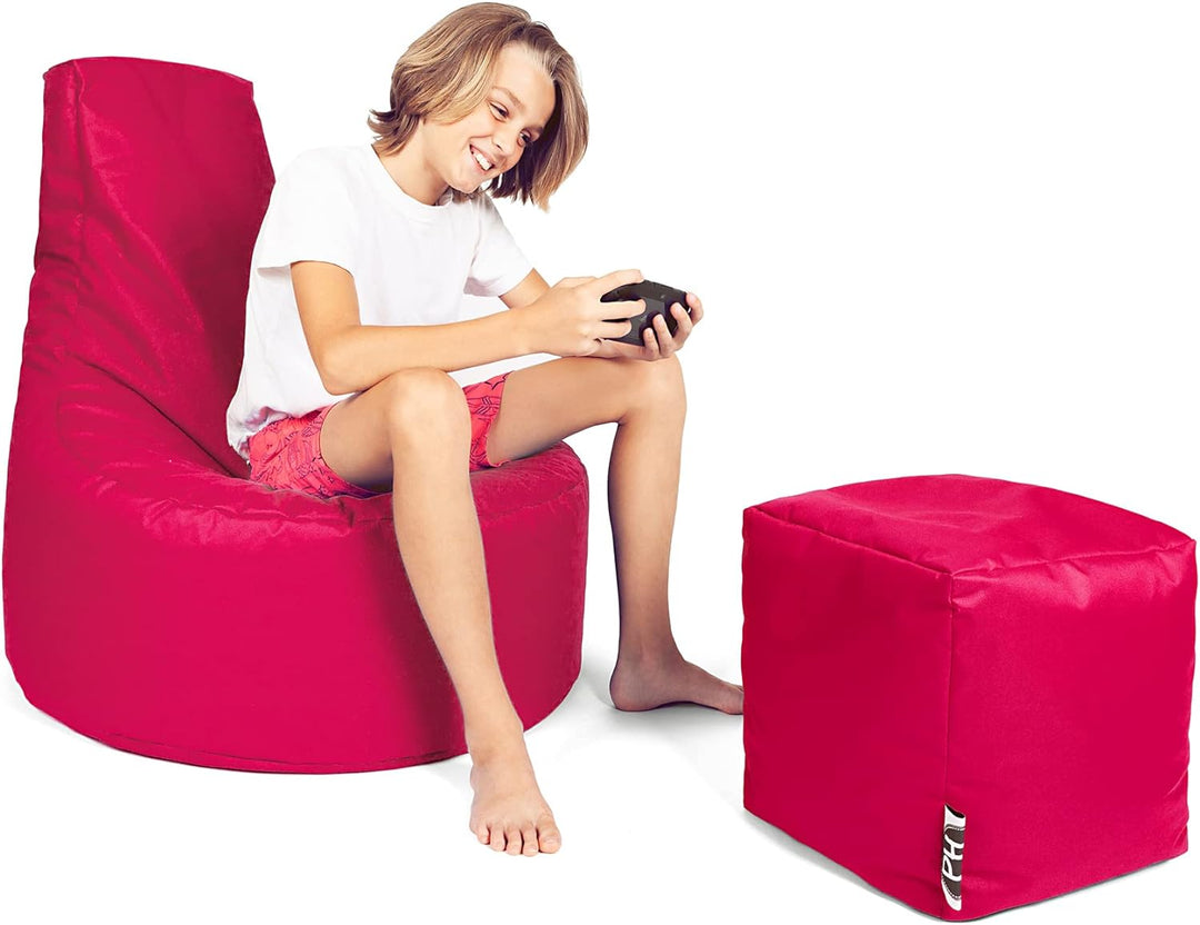 PATCH HOME Gamer Sessel inkl. Würfel Bean Bag Set Ø75cm, 30cm Sitzhöhe, 80cm Höhe + 35x35cm Würfel P