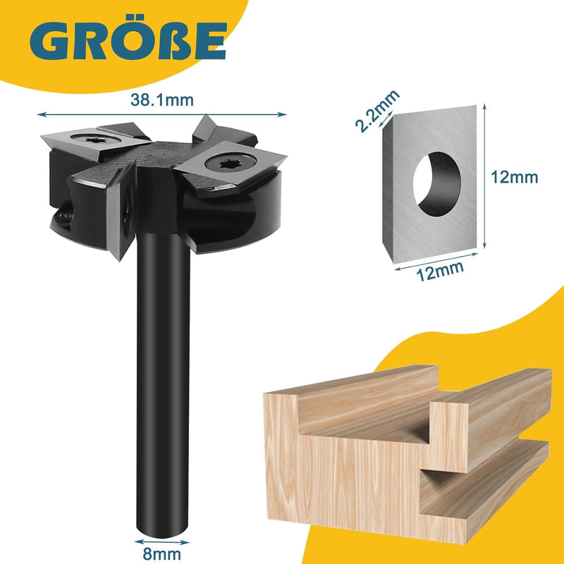 Planfräser 8 mm Schaft, Fräser mit 38,1 mm Durchmesser, für Fräser, mit Wendeplatte, Wellenplatte 4