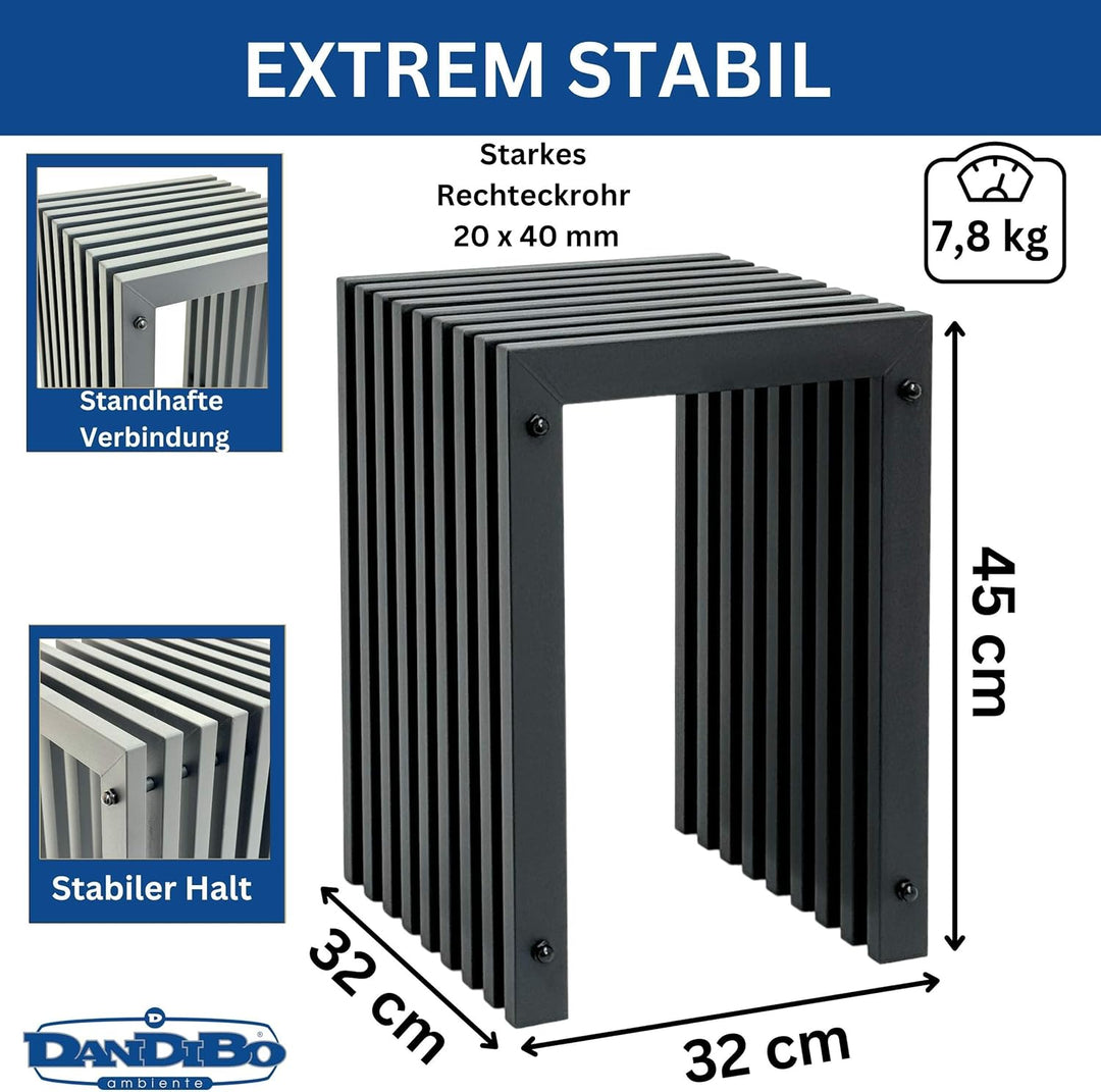 DanDiBo Lamellenhocker Hocker Metall Schwarz Eckig Base 45 cm Massiv Modern Beistelltisch Lamellen (