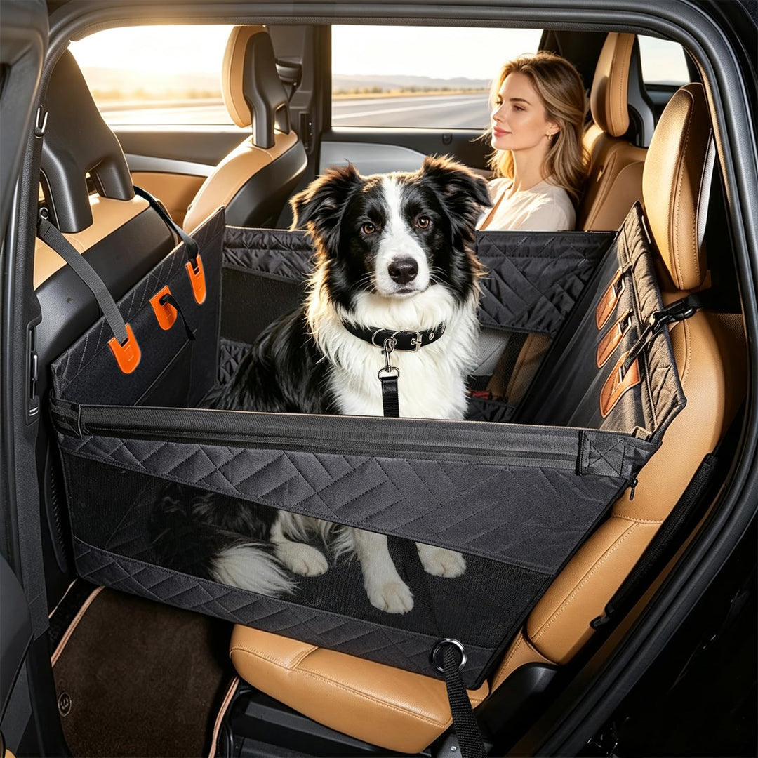 Autositz für Haustiere, mit Sicherheitsgurt für Hunde und luftdurchlässigem Netzfenster, Autokorb fü