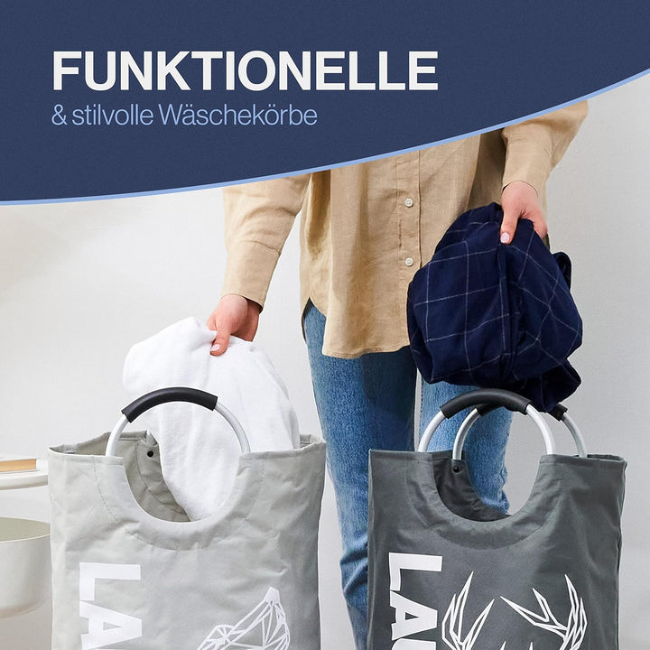 WELLENBORG® Faltbarer Wäschekorb faltbar 2er Set - Wäschesammler Wäschekorb schmal - Laundry baskets