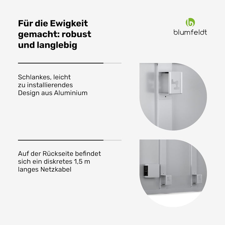 blumfeldt Infrarotheizung 600W – Wandmontage, IP44 Spritzwassergeschützt, 95% Energieeffizienz, Über