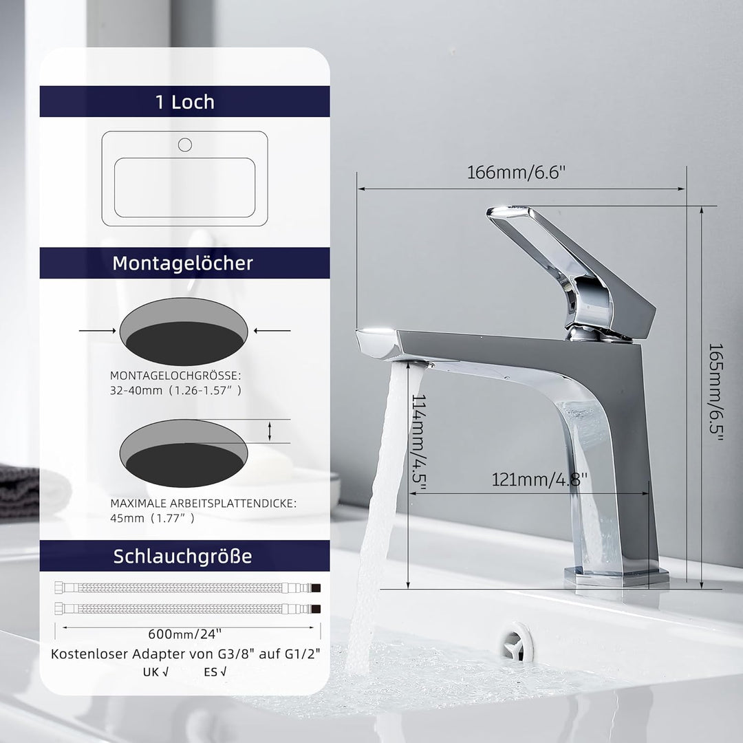BELZ Wasserhahn Bad, Einhandmischer Waschtischarmatur, Armatur Badezimmer, Mischbatterie Waschbecken