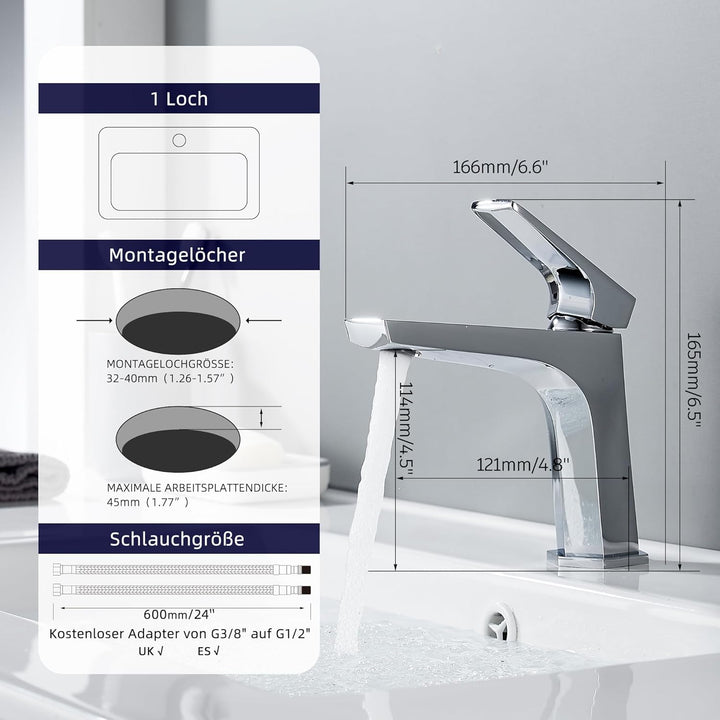 BELZ Wasserhahn Bad, Einhandmischer Waschtischarmatur, Armatur Badezimmer, Mischbatterie Waschbecken