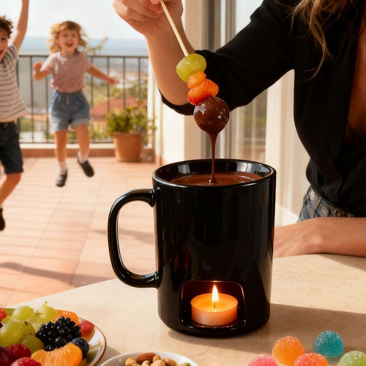 Schokofondue Tasse, Becher Zum Schmelzen Von Schokolade, Keramik Schokoladenfondue Tasse Mit 2xGabel
