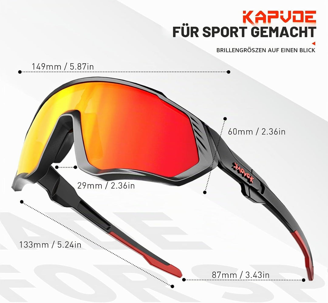 KAPVOE Polarisiert Fahrradbrille mit 1 Linse oder 5 austauschbare Linse TR90 Rahmen für Herren Damen
