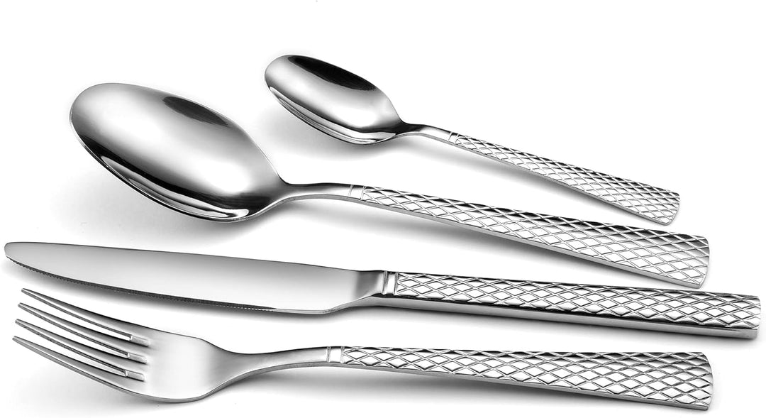 Amefa Besteck QUADRILLE, stilvolles Rautenmuster, Zisele-Dekor, Edelstahl 18/0 glänzend, 24-teilig
