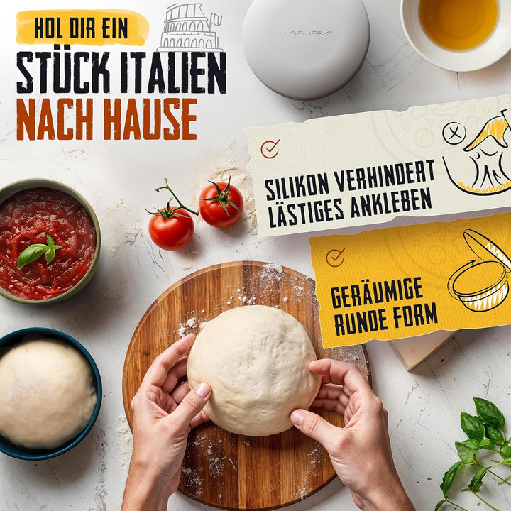 LOEWERK Pizzaballenbox mit Deckel [+ Teigspatel], 6er Set - Teiglinge leicht entnehmen - platzsparen