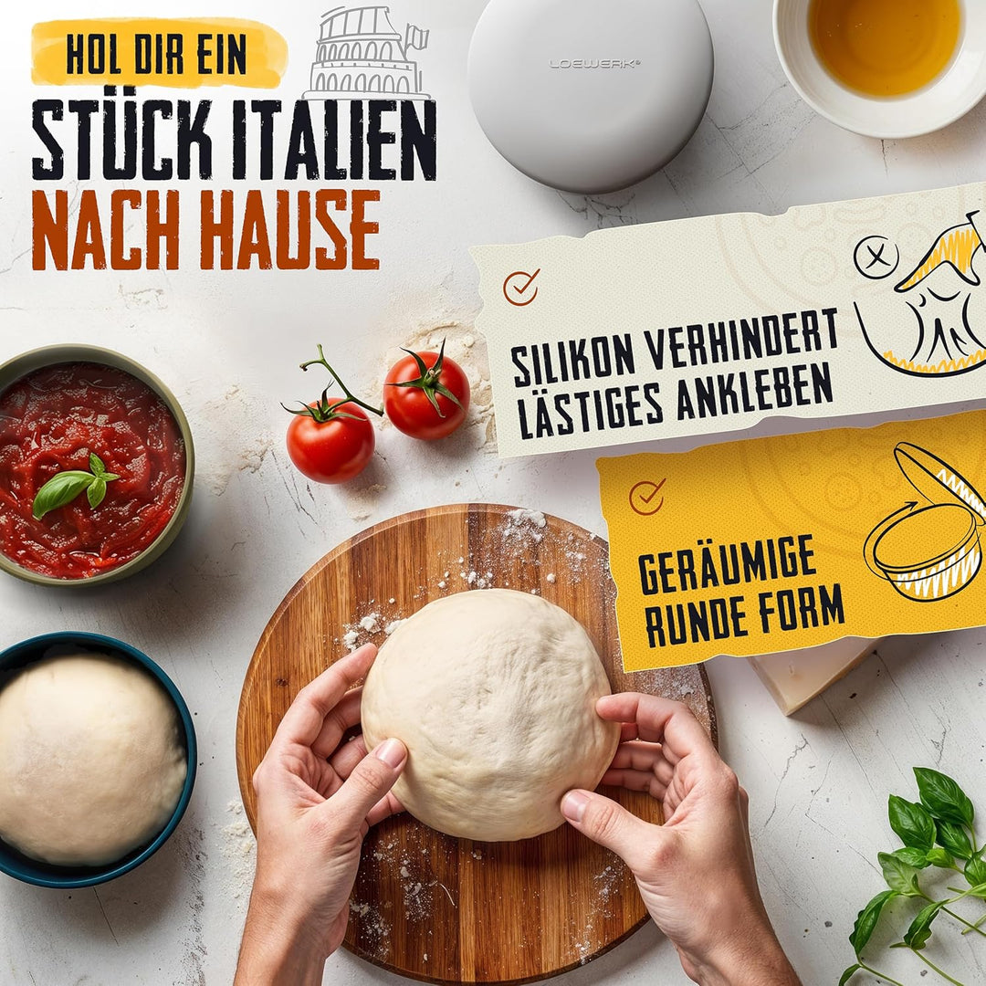 LOEWERK Pizzaballenbox mit Deckel [+ Teigspatel], 6er Set - atmungsaktive Teigbox für perfekten Pizz
