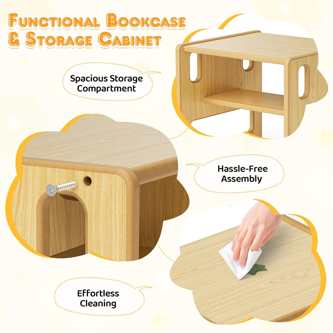 Children's Feeding Table and Chair Set, Montessori Wooden Children's Table, Game Desk with Storage S