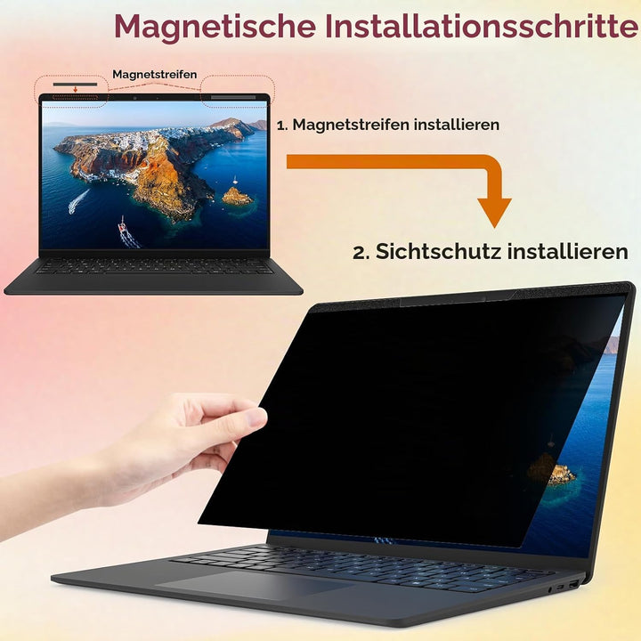 Magnetischer Laptop Sichtschutz für 14 Zoll Laptop 16:9, Abnehmbarer Sichtschutzfolie, Anti Spy Blau