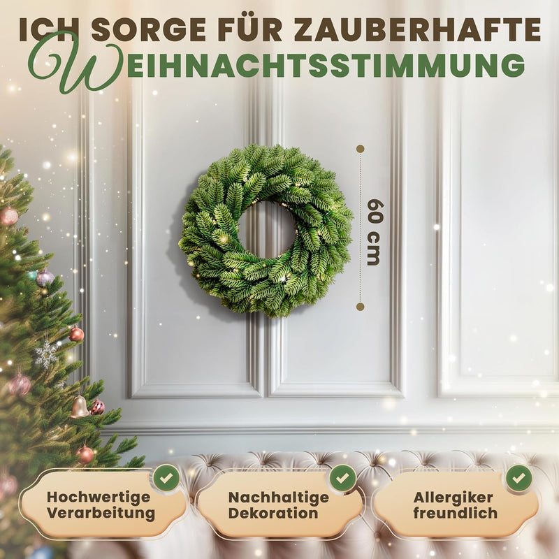 ArtiTree - Weihnachtskranz für Tür, Adventskranz, Weihnachtsdeko für Aussen und Innen, Künstlicher T