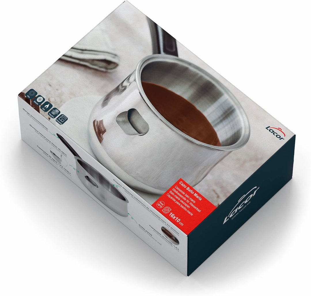 LACOR - 62600 - Wasserbadetopf, 18/10 Edelstahleimer, hitzebeständiger Griff, seitliche Öffnung für
