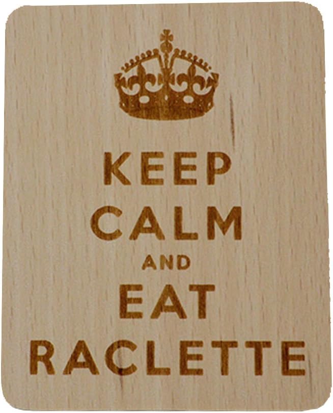8 Stück Raclette Untersetzer 'Keep Calm and Eat Raclette' aus Bucheholz, 100x80x7mm, Hellbraun Bis M
