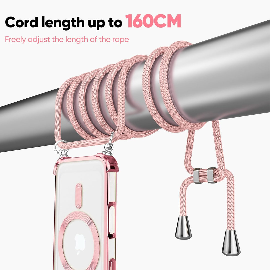 GOODVISH Handykette für iPhone 16 Hülle mit Band Magnetisch, Rosé | mit 2 Stück Schutzfolie, mit Kam