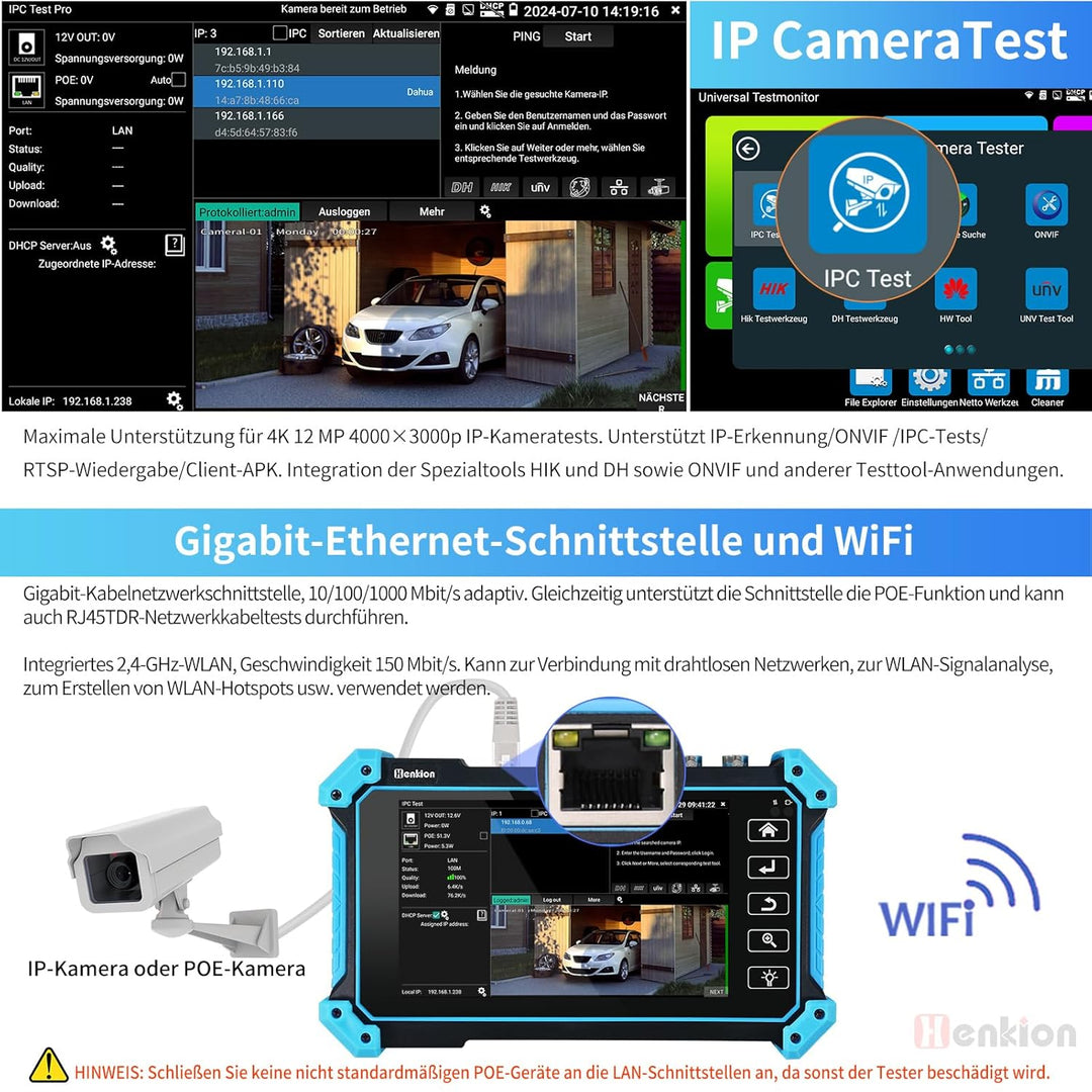 Henkion IPC-5200C Plus CCTV-Kamera-Tester mit 5,4-Zoll-Touchsbildschirm Monitor für 12MP IPC und 4K