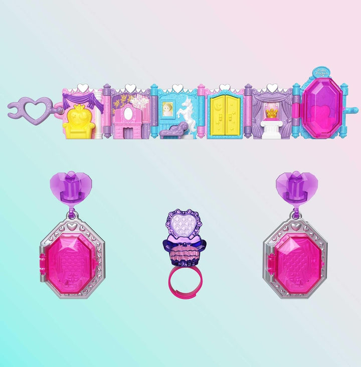 Polly Pocket Keepsake Collection Royal Ball Schmuck-Set, Einhorn-Schloss, 2 Puppen, Ring- und Ringbo