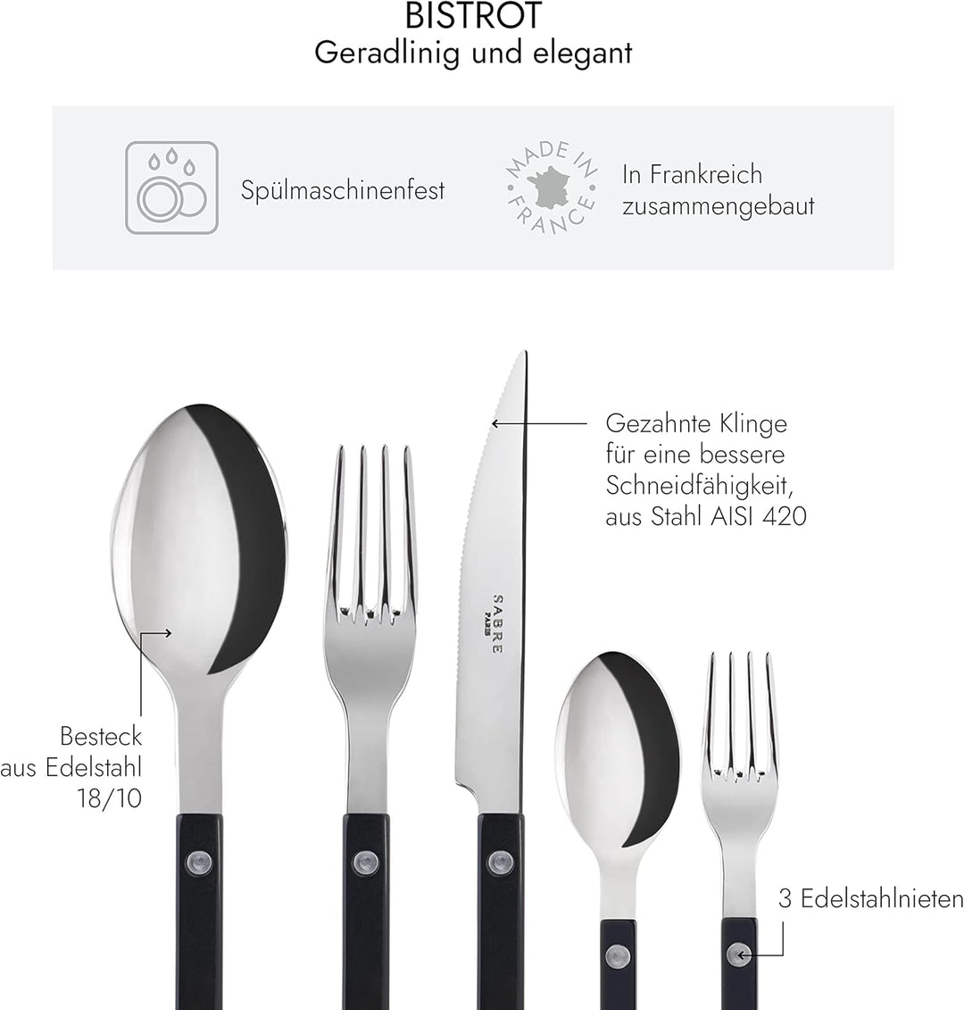 SABRE PARIS - Tafelbesteck, 5-teilig - Bistrot - Messer, Gabel, Esslöffel, Teelöffel & Kuchengabel -