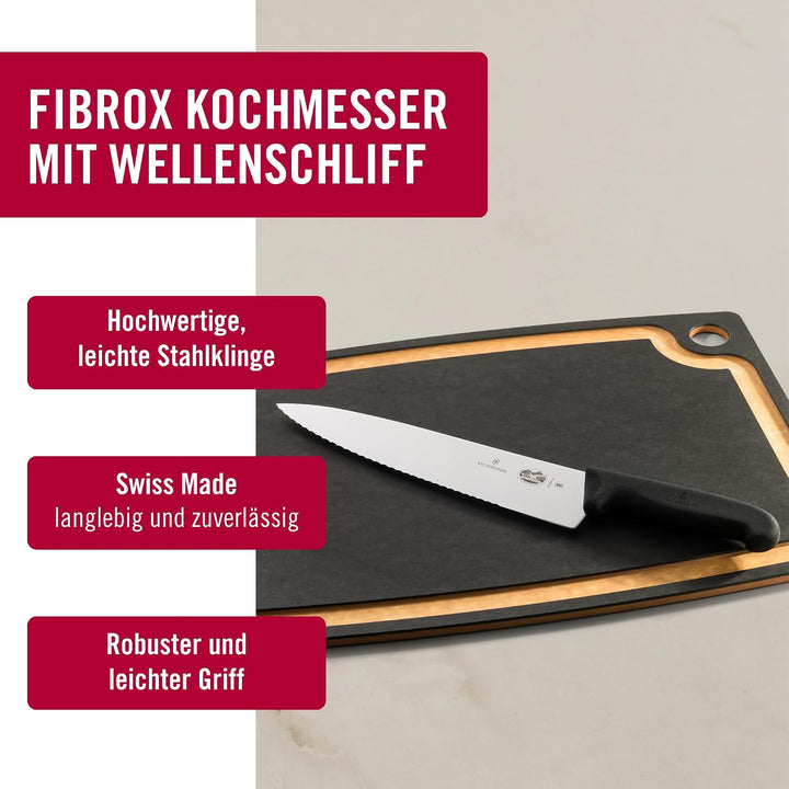 Victorinox Fibrox Kochmesser mit Wellenschliff, Breites Universalmesser für Fleisch, Fisch und Gemüs