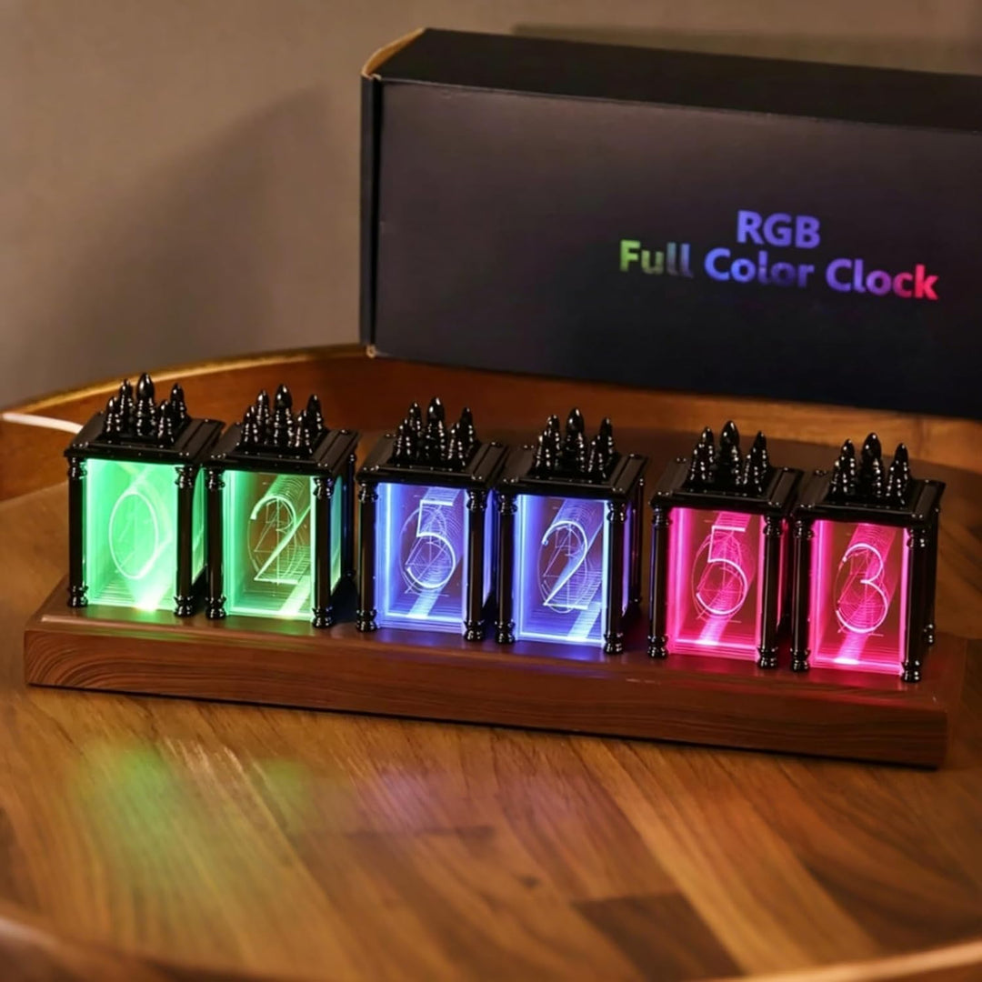 Nixie Tube Clock, RGB LED Röhrenuhr, LED Nixie Uhr, 12/24-Stunden-Anzeige, einstellbare Helligkeit u