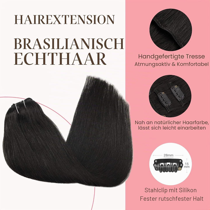 GOO GOO Clip in Extensions Echthaar, Echthaar Extensions Clip, 25cm 55g 7pcs, Haarverlängerung Echth
