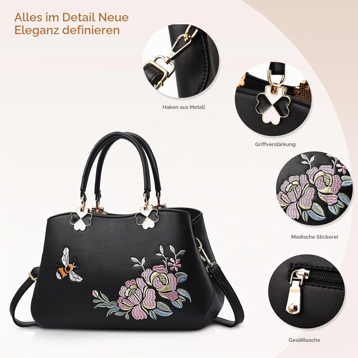NICOLE&amp;DORIS Handtaschen Damen Mode Schultertasche Geldbörse Retro Umhängetasche Frau Tote Stickerei