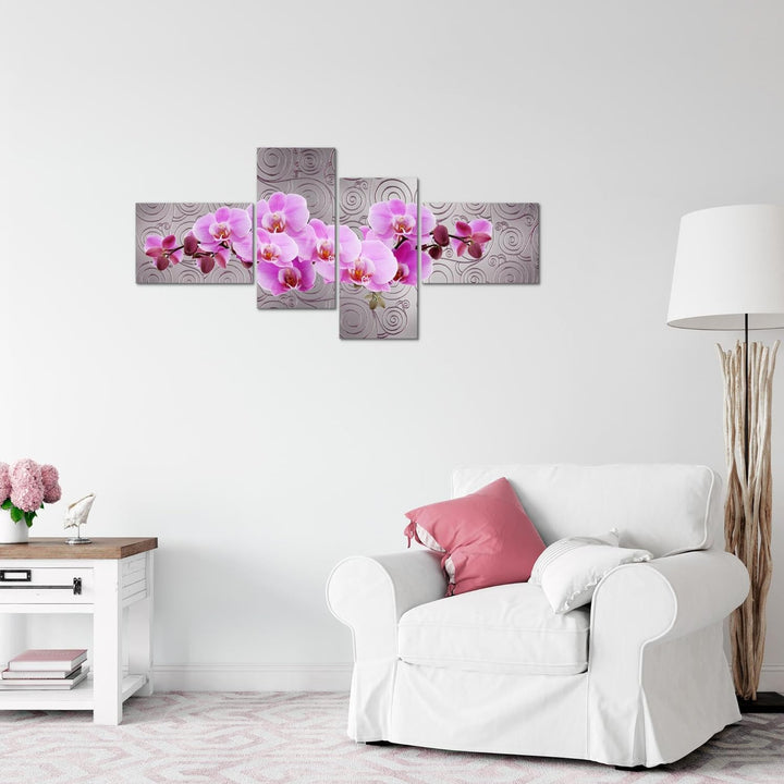 Runa Art Bild Modern Blumen Orchidee - Made in Germany - Wandbilder Abstrakt Violett Grau 4 Teilig 2