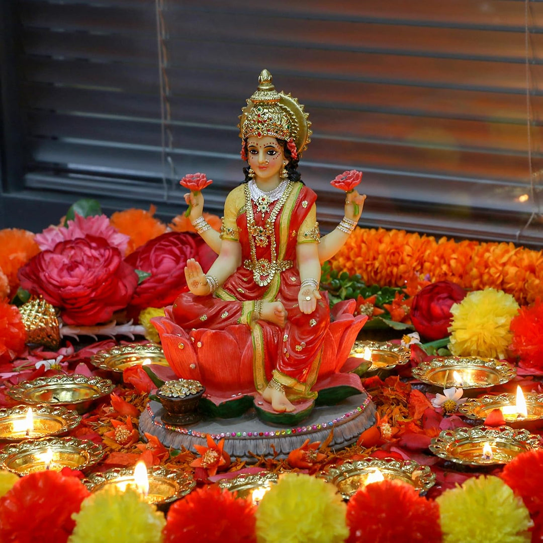 alikiki Indische Geschenk Göttin Laxmi Statue – 22,6 cm H Hindu-Idol Lakshmi Skulptur Diwali Geschen