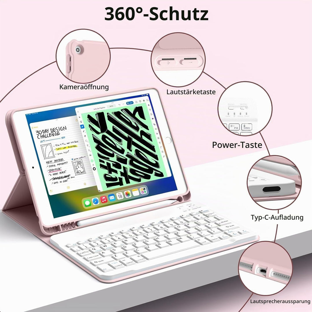 JKSML Tastatur Hülle für iPad 9./ 8./ 7. Generation (2021/2020/ 2019) mit Pencil Halter, Soft TPU Rü