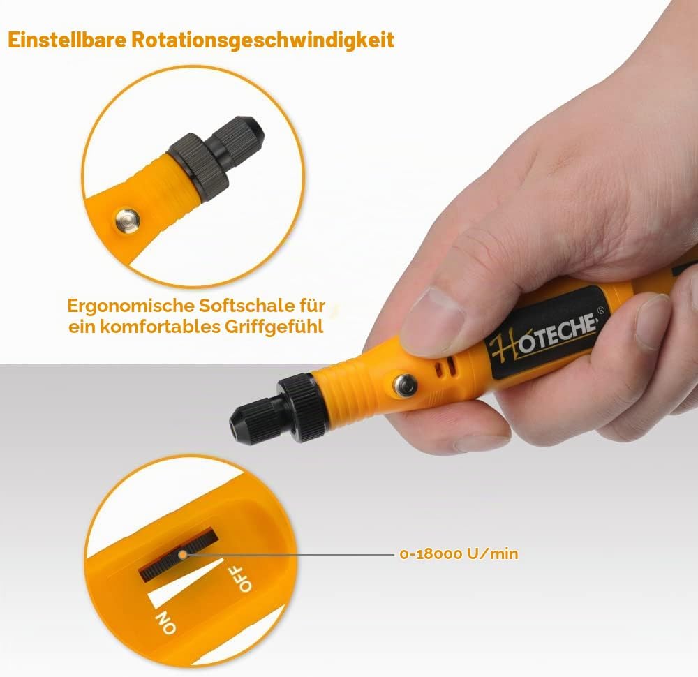 Hoteche 18V Mini Multifunktionswerkzeug Set, 10-teilig – 0-18.000 U/min, 3,2mm Spannzange, mit 10 Zu