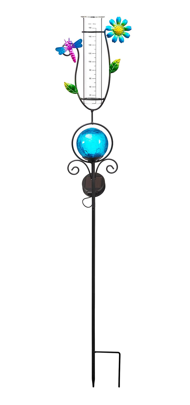 Bonetti Regenmesser mit LED Beleuchtung für den Garten, 2-in-1 Funktion, Metall-Erdspiess, farbige G