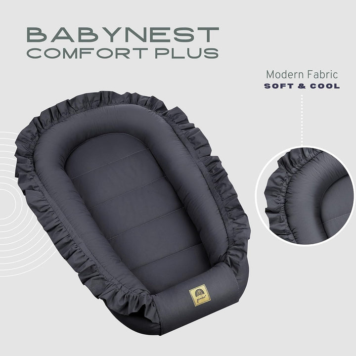 PIMKO Babynest mit rüschen Babynestchen für Baby Kuschelnest Babykokon für Säuglinge und Neugeborene