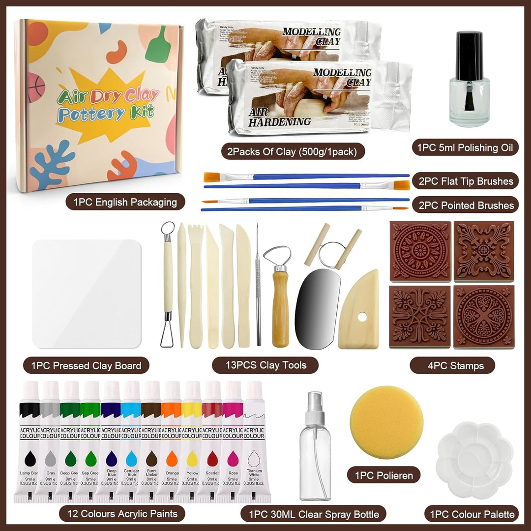PEAKTOP Töpferset Für Zuhause, Töpfer Set Erwachsene, Töpfern Ohne Brennen, Ton Selbsttrocknend, DIY