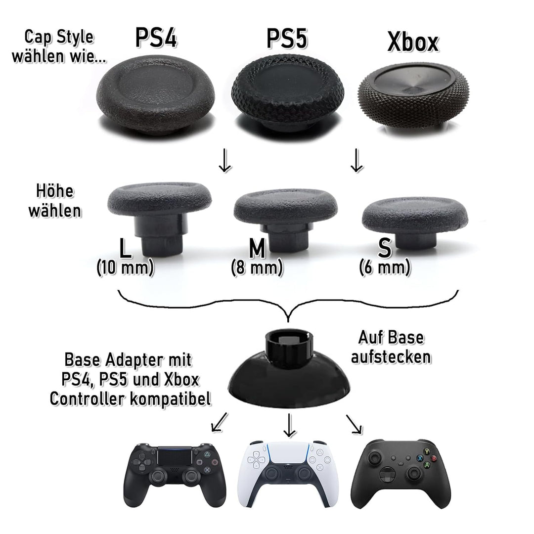 RetroRetter 8x Swap Sticks Set 6-10mm - Farbe: Schwarz, Cap Style wie Xbox - passend für PlayStation