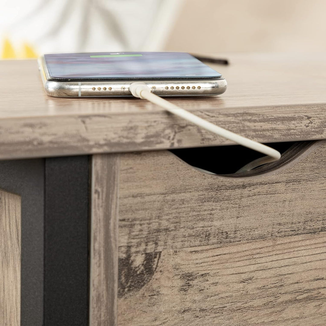 HOOBRO Beistelltisch, Flip-Top Sofatisch mit Ladestation und Ablagefläche, Schmaler Nachttisch für k