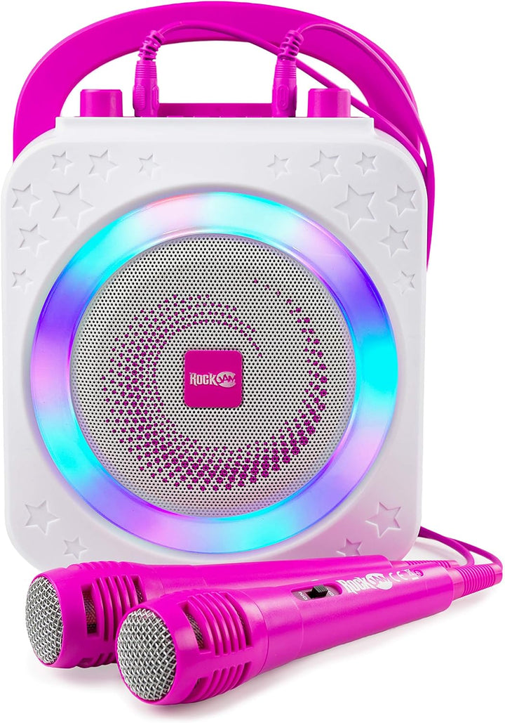 RockJam 10-Watt Rechargeable Bluetooth Karaoke Machine with Two Microphones, Voice Changing Effects