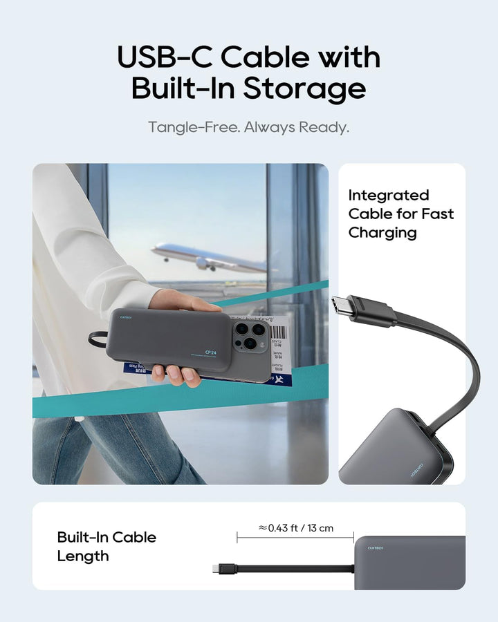 CUKTECH CP24 20000 mAh Powerbank mit Integriertem USB-C-Kabel, 40W PD Schnellladung Power Bank mit 3