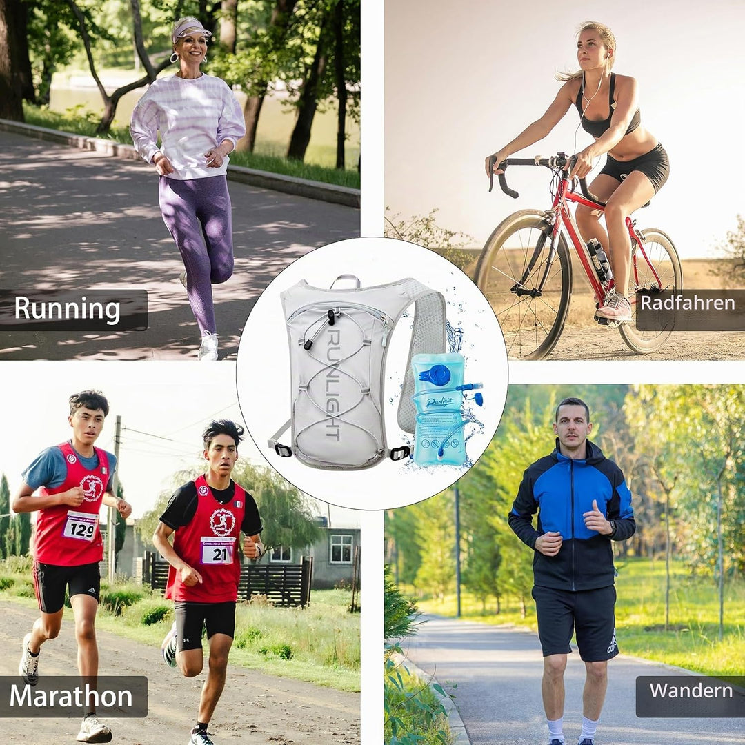 Runlight Laufweste für Damen und Herren,Verstellbare Brustgurte, Trinkweste Laufen mit 1500ml Wasser