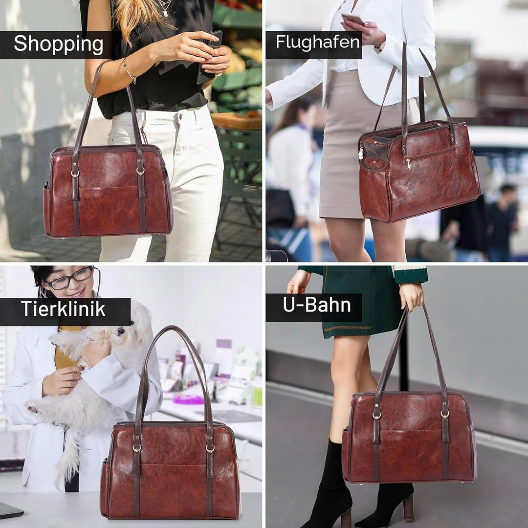 Hundetragetasche, modische Leder-Haustier-Tragetasche mit Taschen, von Fluggesellschaften zugelassen