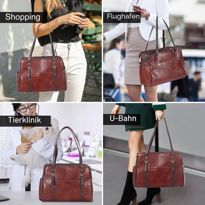 Hundetragetasche, modische Leder-Haustier-Tragetasche mit Taschen, von Fluggesellschaften zugelassen