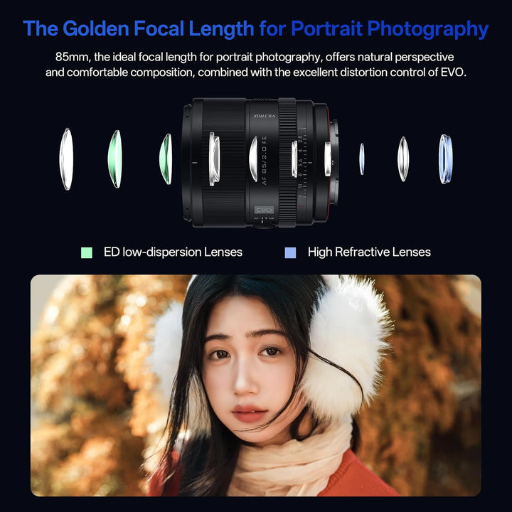 VILTROX AF 85mm F2.0 EVO FE Vollformatobjektiv für Sony E-Mount, 85mm f/2.0 Autofokus-Porträtobjekti