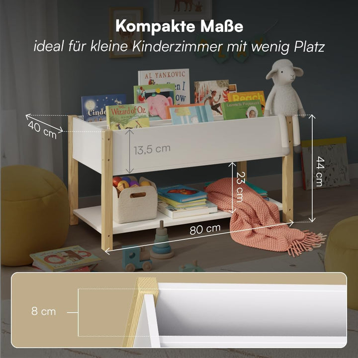 Bellabino Teme Bücherregal Kinderzimmer – Kinderbücherregal mit 4 Fächern – Montessori Bücherregal m