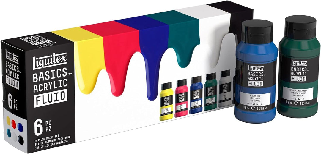 Liquitex 3699430 Basics Fluid Acrylfarbe Set mit fliessender Konsiszenz, schnell trocknend, lichtech