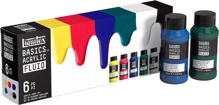 Liquitex 3699430 Basics Fluid Acrylfarbe Set mit fliessender Konsiszenz, schnell trocknend, lichtech