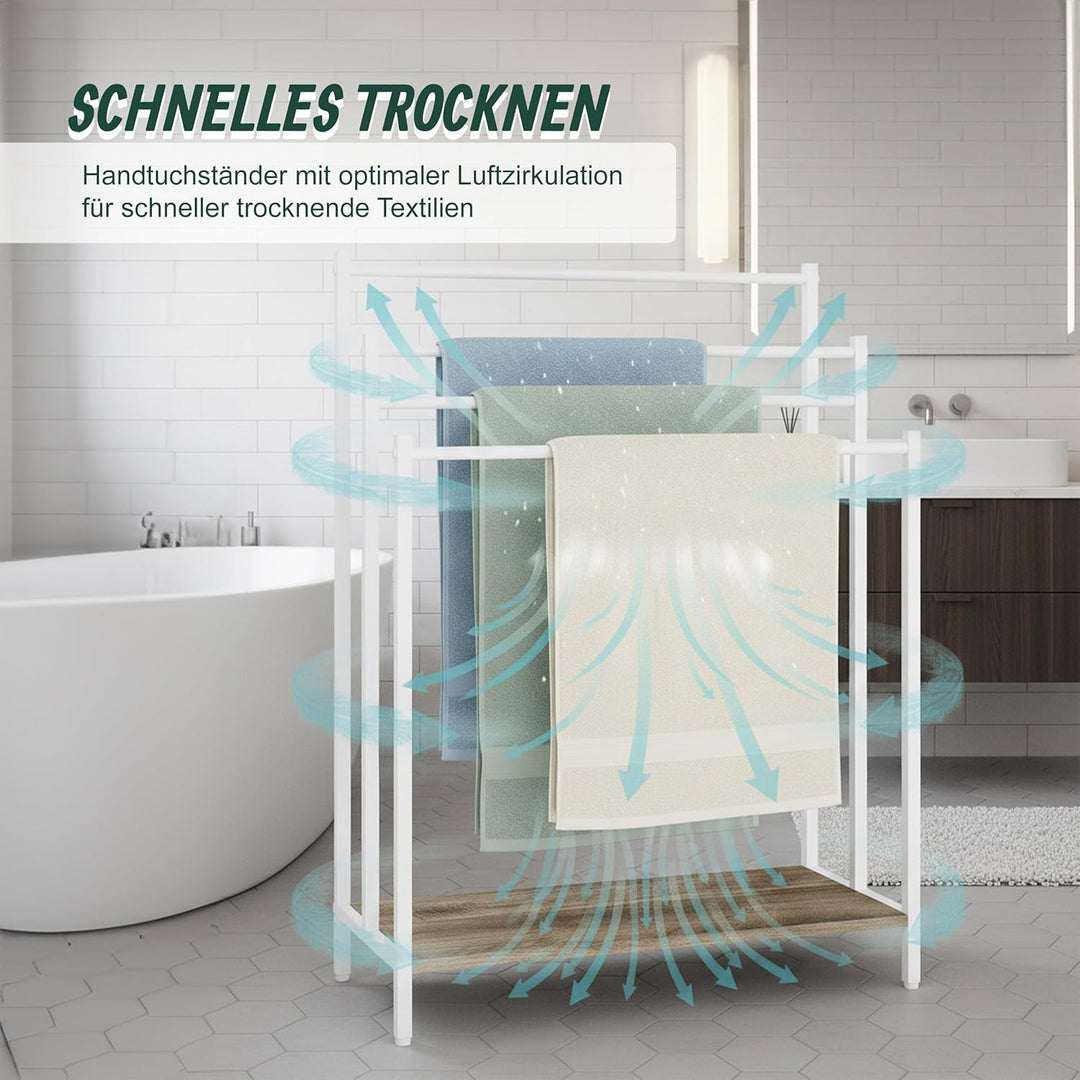 Relaxdays Handtuchständer mit Ablage, HxBxT: 81 x 60 x 28 cm, Holzoptik, 3 Stangen, stehender Handtu