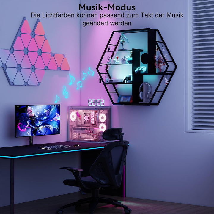 YOURLITE Bar Regal Wand, Schwebende Regale mit 7 Farben LED, Wandregal Küche mit Glasablage, mit 8 S