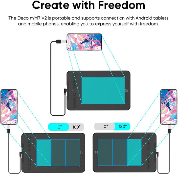 XPPen Deco mini7 v2 Grafiktablett, Grafik-Tablet, 17,8 cm (7 Zoll), ohne Anfänger, 16 K Druckstufen,