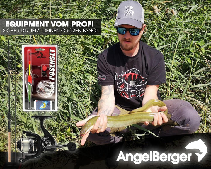 Angel-Berger Steck Angelset Rute Rolle mit Zubehör Angelset Aal