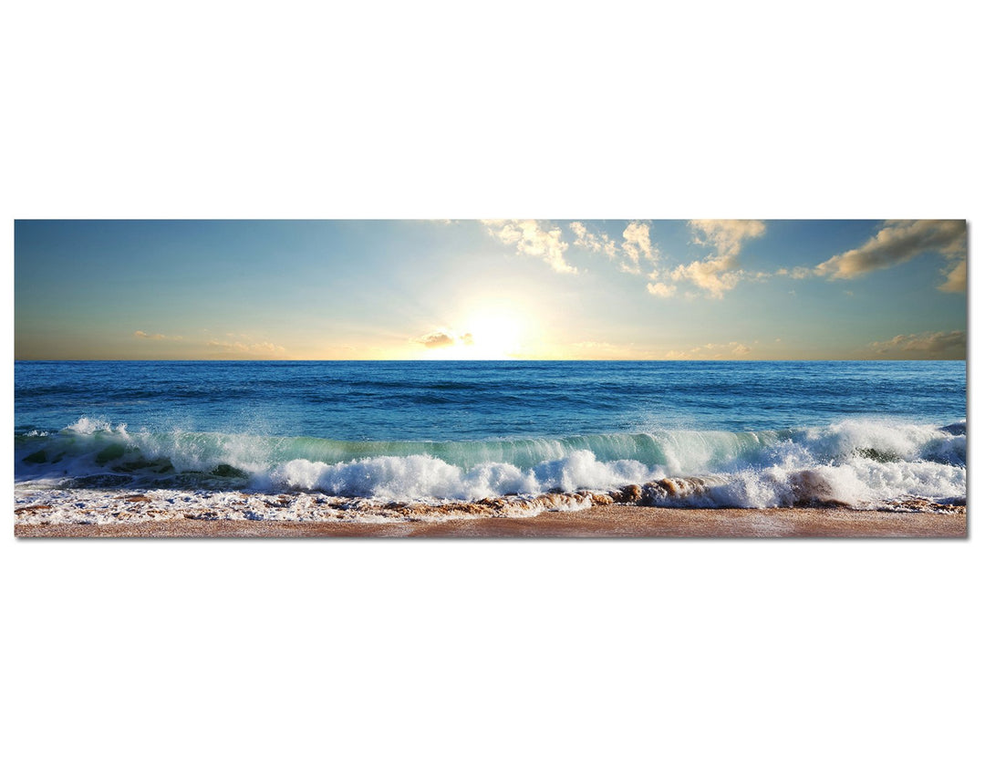 Paul Sinus Art Panoramabild auf Leinwand und Keilrahmen 150x50cm Meer Strand Wellen Sonnenuntergang